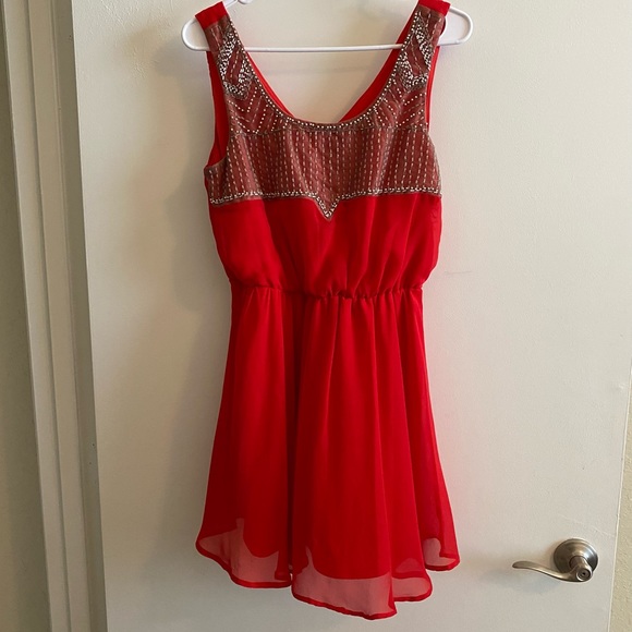 Beaded Red Mini Dress - Picture 1 of 12